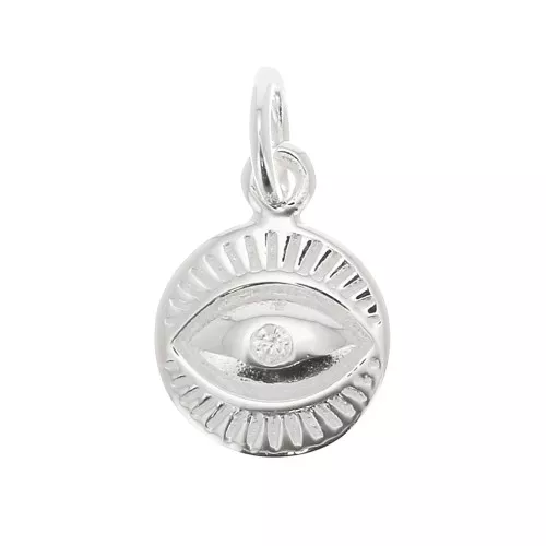 Ciondolo tondo occhio con Ossido di zirconio 9 mm con anello chiuso - Argento 925 x1