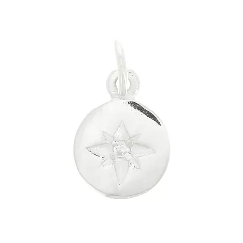 Ciondolo tondo stella del Nord & Ossido di zirconio 8mm - anello chiuso - Argento 925 x1