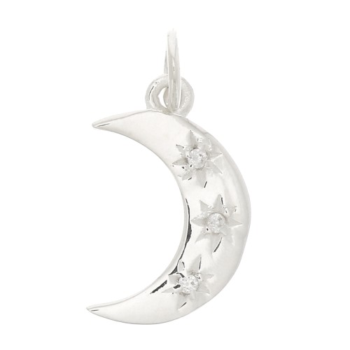Pendente luna stella del nord e Ossido di zirconio 17x10.5mm - Argento 925 - Crystal x1