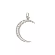 Pendente luna con Ossido di zirconio 21x14 mm - anello chiuso - Argento 925 - Crystal x1