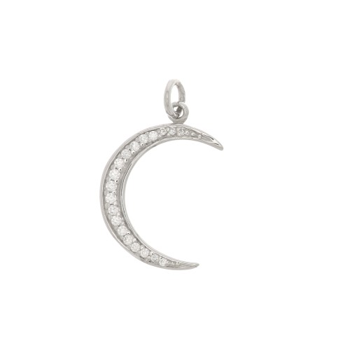 Pendente luna con Ossido di zirconio 21x14 mm - anello chiuso - Argento 925 - Crystal x1