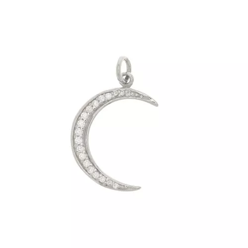 Pendente luna con Ossido di zirconio 21x14 mm - anello chiuso - Argento 925 - Crystal x1