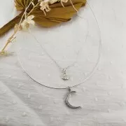 Pendente luna con Ossido di zirconio 21x14 mm - anello chiuso - Argento 925 - Crystal x1