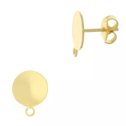 Chiodi di orecchie disco 10 mm con anello - Dorato con oro fino x2