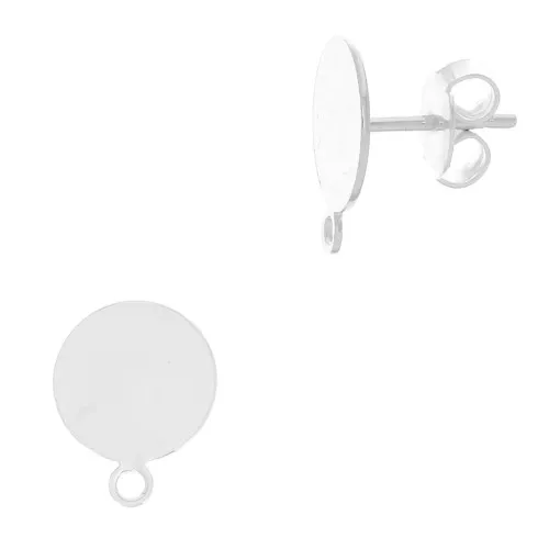 Chiodi di orecchie disco 10 mm con anello - Placcatura argento fino x2