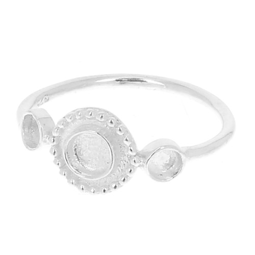 Anello 3 castoni per cabochon 3 mm e 4 mm - Dimensione 54 - Argento 925 x1