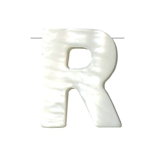 Perla lettera alfabeto in madreperla 10x8 mm - R - Naturale x1
