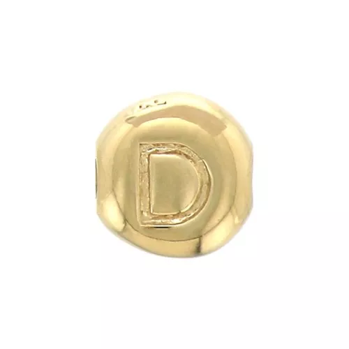 Perla lettera alfabeto tonda 6 mm - D - Placcato oro 3 micron x1