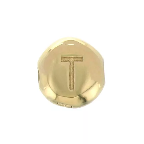 Perla lettera alfabeto tonda 6 mm - T - Placcato oro 3 micron x1