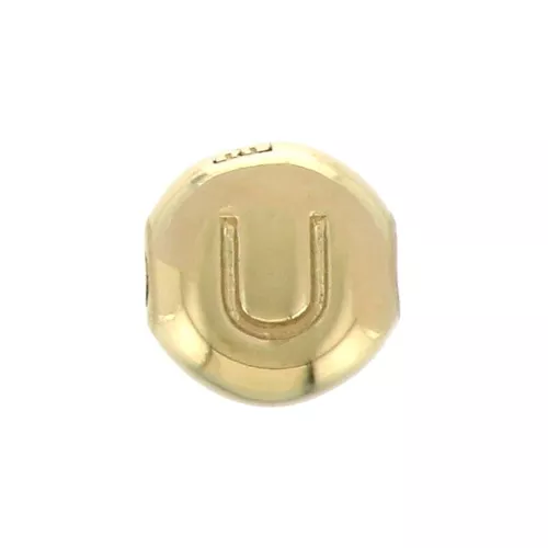 Perla lettera alfabeto tonda 6 mm - U - Placcato oro 3 micron x1