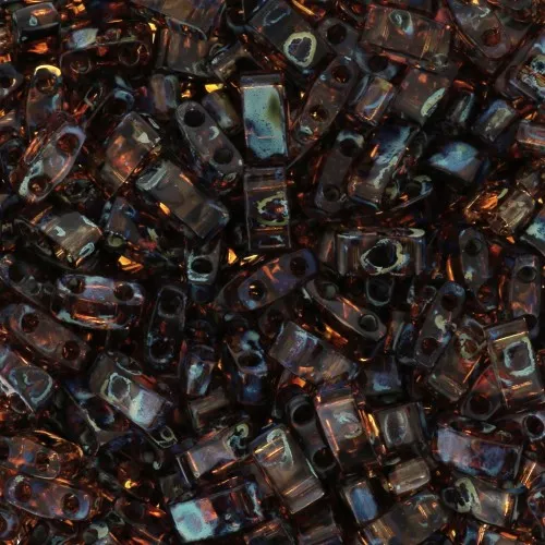 Miyuki Half Tila Beads 5x2.3x1.9mm HTL-4502 - Transparent Dark Topaz Picasso x10g