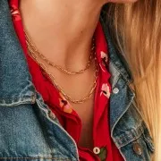 Girocollo maglia rettangolo limata 4.6 mm - Placcato oro 3 micron x45 cm