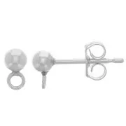 Chiodi di orecchie pallina 3 mm con anello chiuso perpendicolare - Argento 925 x2