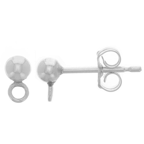 Chiodi di orecchie pallina 3 mm con anello chiuso perpendicolare - Argento 925 x2