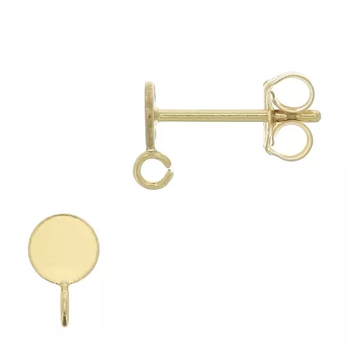 Chiodi di orecchie tondi per cabochon 4mm con anello aperto - Gold filled x2