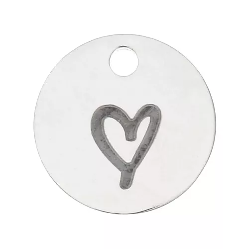 Ciondolo tondo cuore 10 mm - Acciaio inossidabile x1
