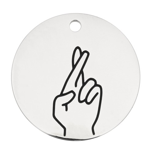 Pendente tondo dita inccrciate 25 mm - Acciaio inossidabile 316L x1