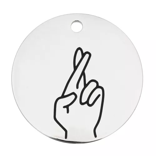 Pendente tondo dita inccrciate 25 mm - Acciaio inossidabile 316L x1