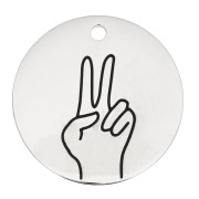 Pendente tondo Peace and Love 25 mm - Acciaio inossidabile 316L x1