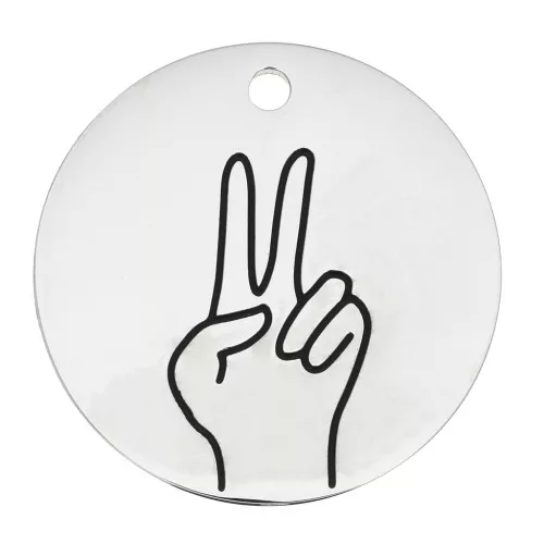 Pendente tondo Peace and Love 25 mm - Acciaio inossidabile 316L x1