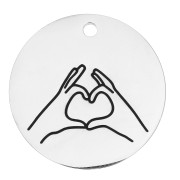 Pendente tondo cuore con le mani 25 mm - Acciaio inossidabile 316L x1