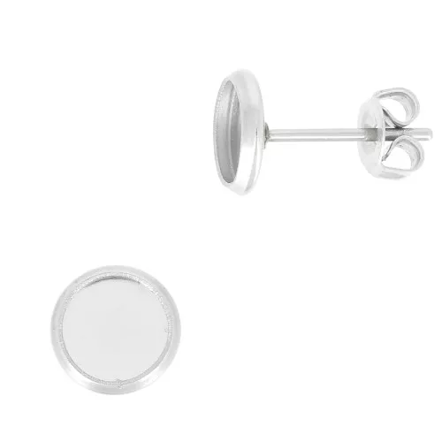 Chiodi di orecchie per cabochon base piatta 6 mm - Acciaio inossidabile x2