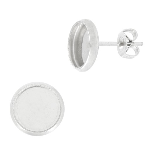Chiodi di orecchie per cabochon base piatta 8 mm -Acciaio inossidabile x2