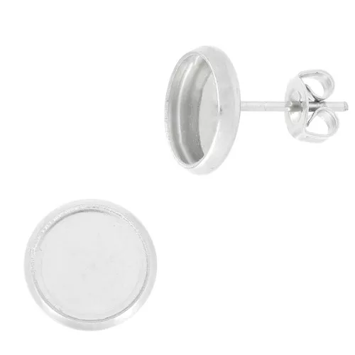 Chiodi di orecchie per cabochon base piatta 8 mm -Acciaio inossidabile x2