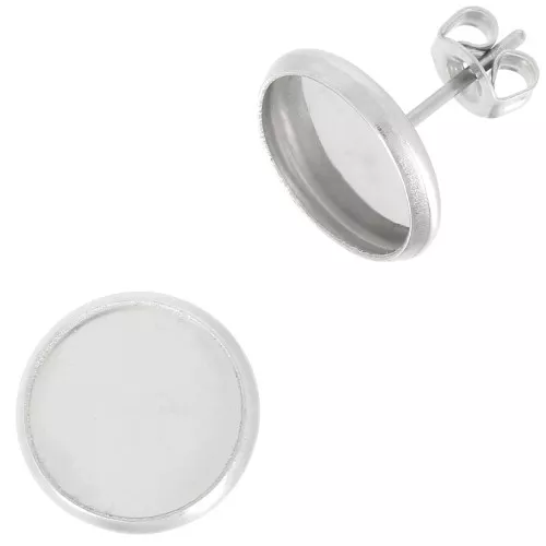 Chiodi di orecchie per cabochon base piatta 10 mm - Acciaio inossidabile x2