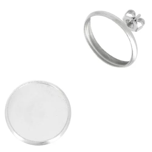Chiodi di orecchie per cabochon base piatta 14 mm - Acciaio inossidabile x2