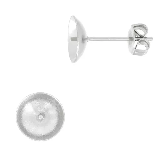 Chiodi di orecchie per perle mezzo foro 8 e 10 mm - Acciaio inossidabile x2