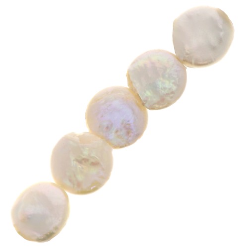 Perle di acqua dolce irregolari - dischi piatti 12 mm - Bianco madreperlaceo x4