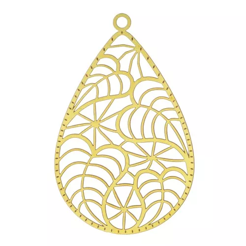 Pendente goccia traforato 47x30 mm - Ottone grezzo x1
