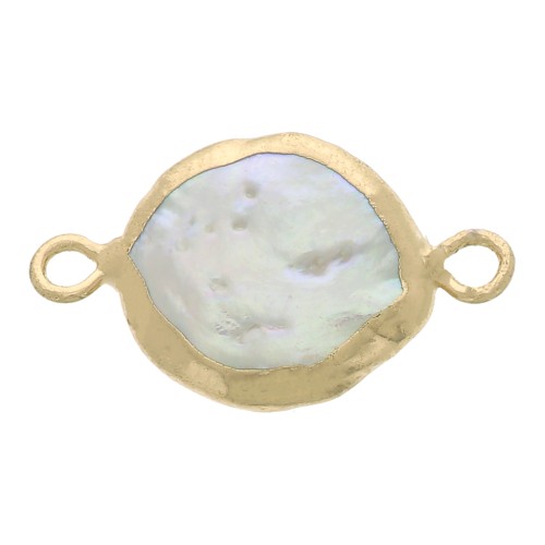 Distanziatore tondo 2 anelli con perla di acqua dolce 18x11 mm - Dorato x1