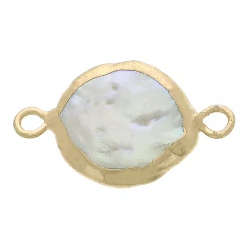 Distanziatore tondo 2 anelli con perla di acqua dolce 18x11 mm - Dorato x1