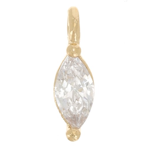 Mini ciondolo navetta con Ossido di zirconio 7x2 mm - Dorato fino - Cristallo x1