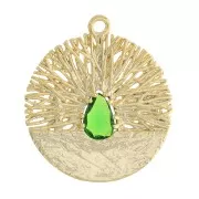 Pendente tondo lavorato con Ossido di zirconio 21x19 mm - Dorato - Verde x1
