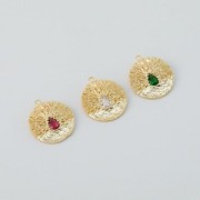 Pendente tondo lavorato con Ossido di zirconio 21x19 mm - Dorato - Verde x1