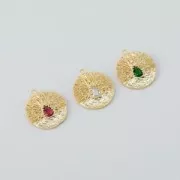 Pendente tondo lavorato con Ossido di zirconio 21x19 mm - Dorato - Verde x1