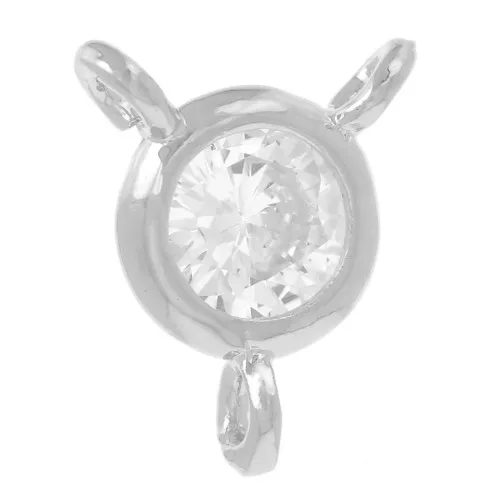 Distanziatore rotondo a 3 anelli 5mm - Ossido di zirconio - Rodio - Cristallo x1