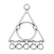 Pendente chandelier triangolo con 5 anelli 30x24 mm - Placcatura Argento Antico x1