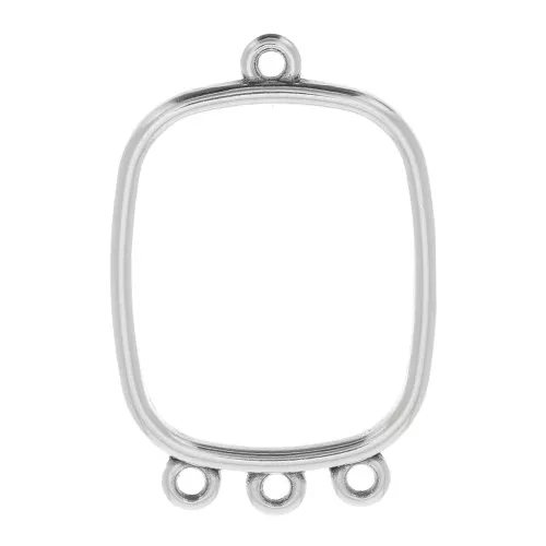 Pendente chandelier rettangolo con 3 anelli 30x23mm - Placcatura Argento Antico x1
