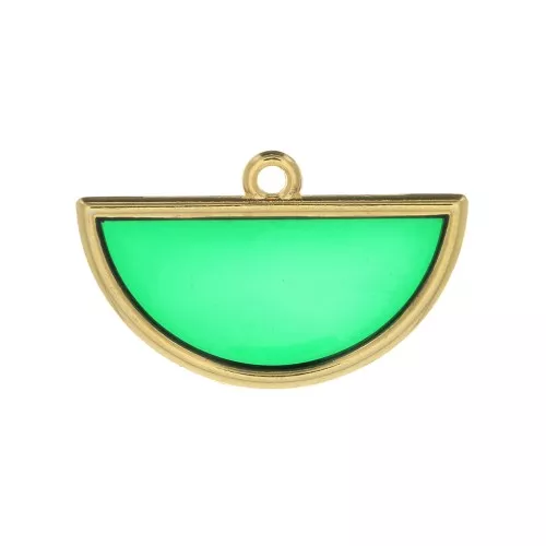 Pendente mezzo cerchio resina epossidica vetrata 18.5x30 mm - Dorato - Verde x1