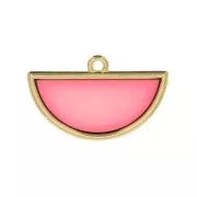 Pendente mezzo cerchio resina epossidica vetrata 18.5x30 mm - Dorato - Rosso x1