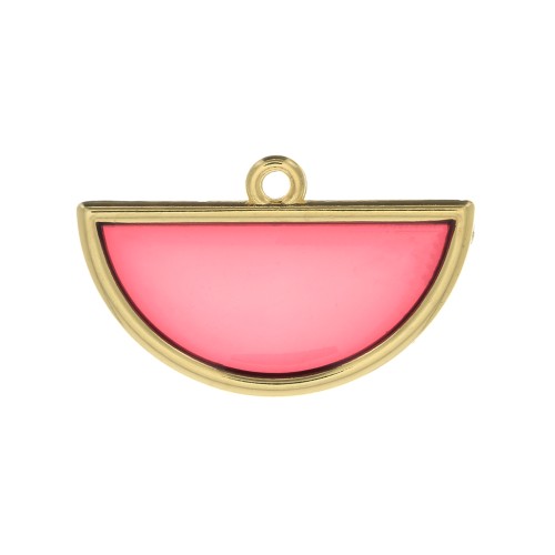 Pendente mezzo cerchio resina epossidica vetrata 18.5x30 mm - Dorato - Rosso x1