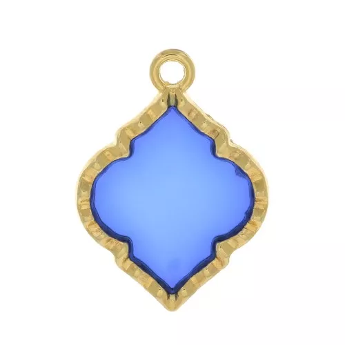 Pendente forma orientale resina epossidica vetrata 22.5x16 mm - Dorato - Blu x1