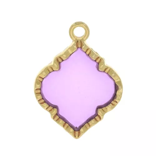 Pendente forma orientale resina epossidica vetrata 22.5x16 mm -Dorato - Viola x1