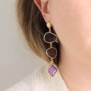 Pendente forma orientale resina epossidica vetrata 22.5x16 mm -Dorato - Viola x1