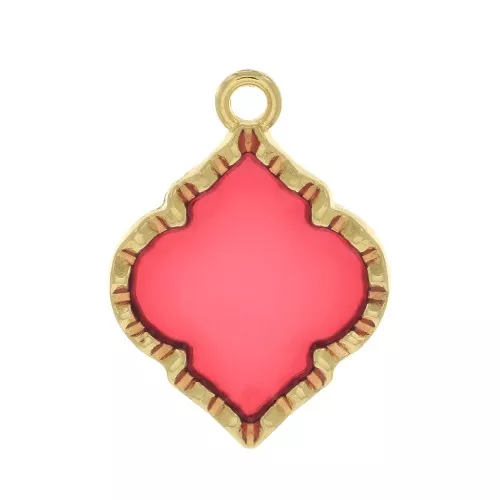 Pendente forma orientale resina epossidica vetrata 22.5x16 mm - Dorato - Rosso x1
