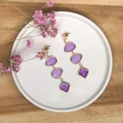 Distanziatore goccia 2 anelli resina epossidica vetrata 19x20mm Dorato Viola x1